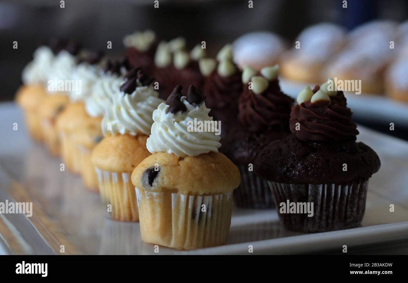 vanilla and chocolate cup cakes Stock Photo