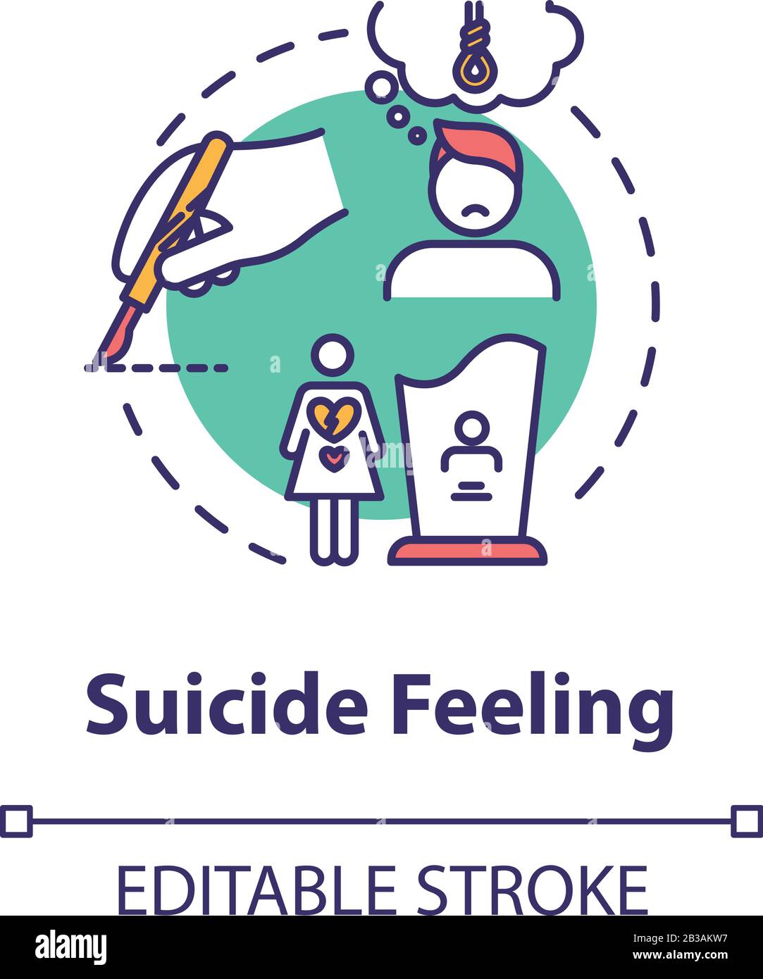 Suicide feeling concept icon. Suicidal ideation. Mental disorder