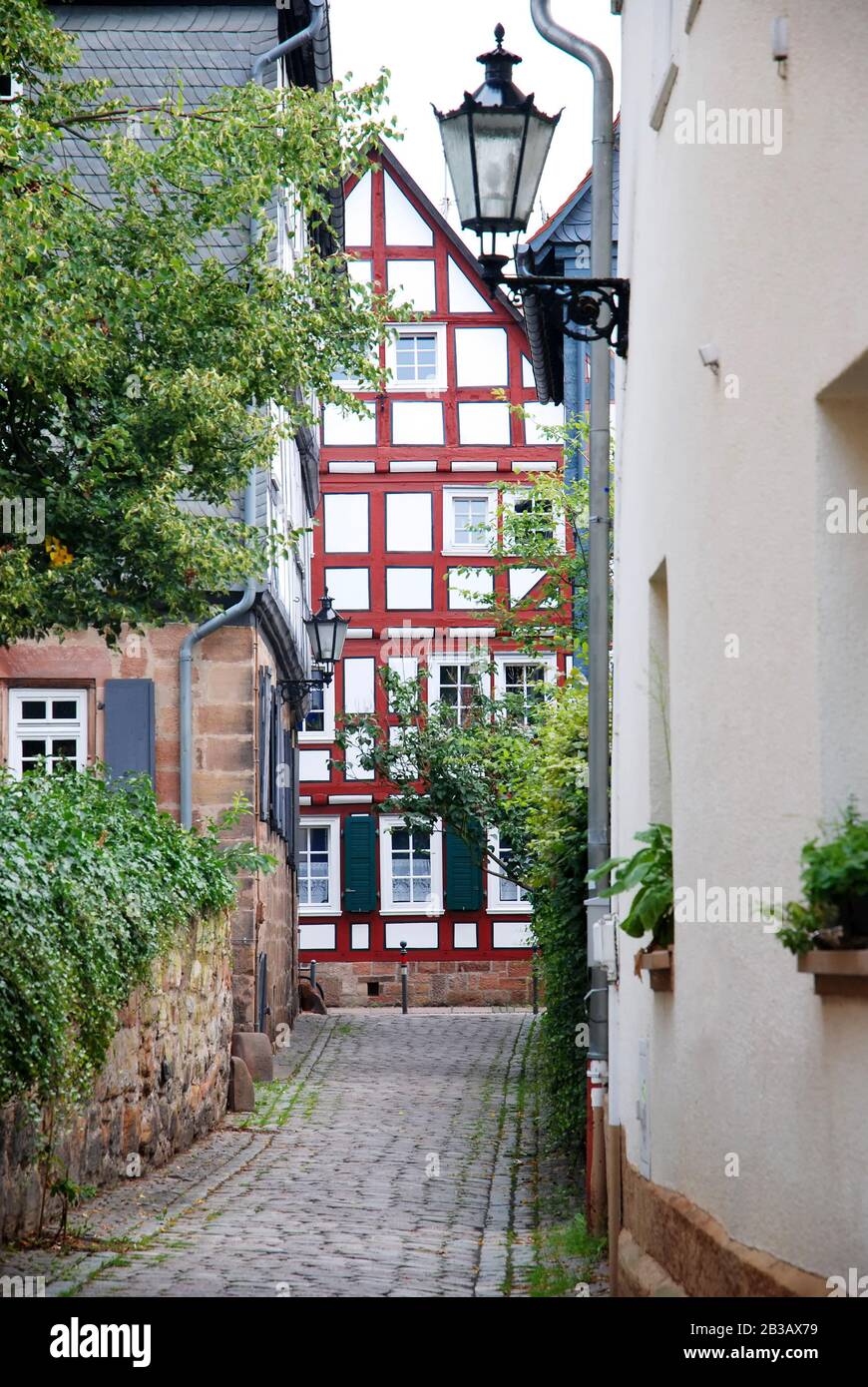 litte street in the town of Marburg in Germany with traditional houses