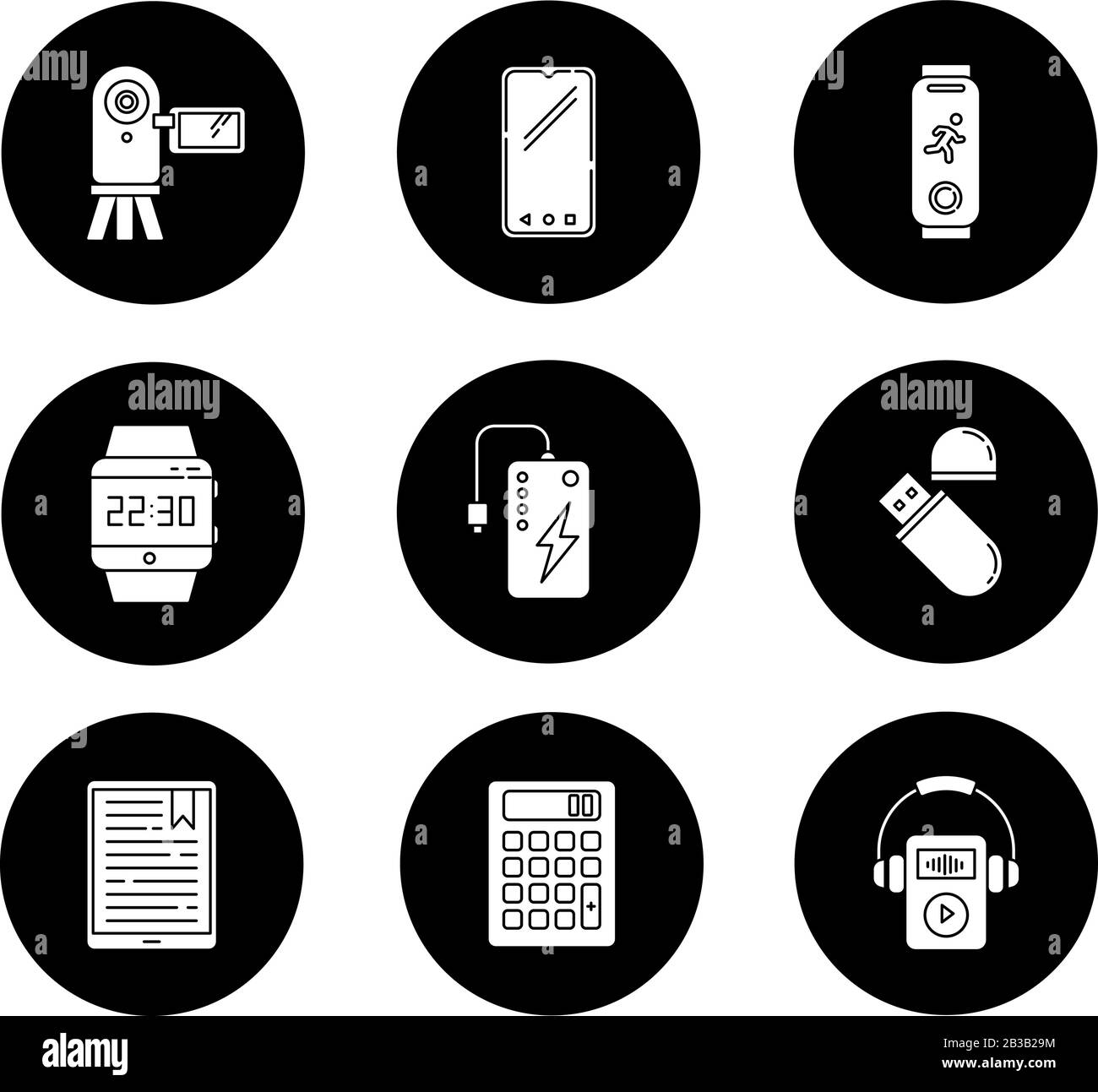 Mobile devices glyph icons set. Pocket electronic gadgets. Powerbank ...