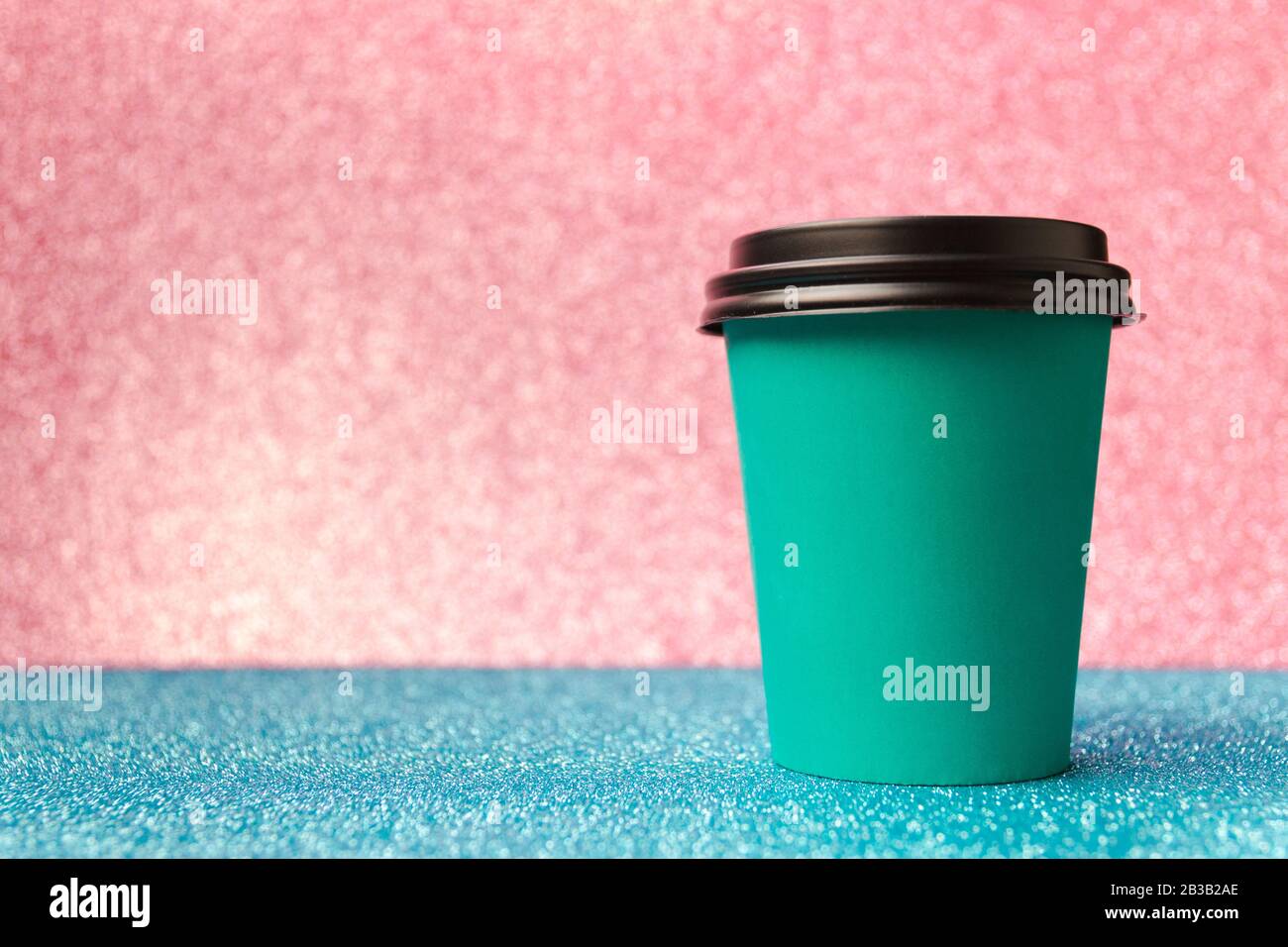 Good Morning Wake Up Awake Concept Simply Flat Lay Design Blue Paper Coffee Cup Isolated On Pink And Blue Shiny Colorful Trendy Background Stock Photo Alamy