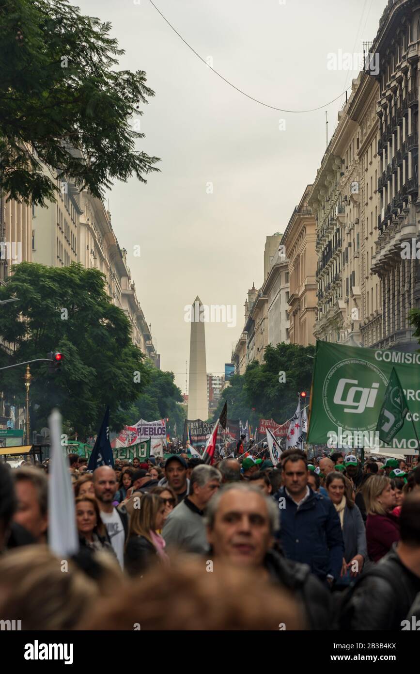 Mobilization of the Central of Workers of the Argentine Republic against the adjusting government of Mauricio Macri Stock Photo