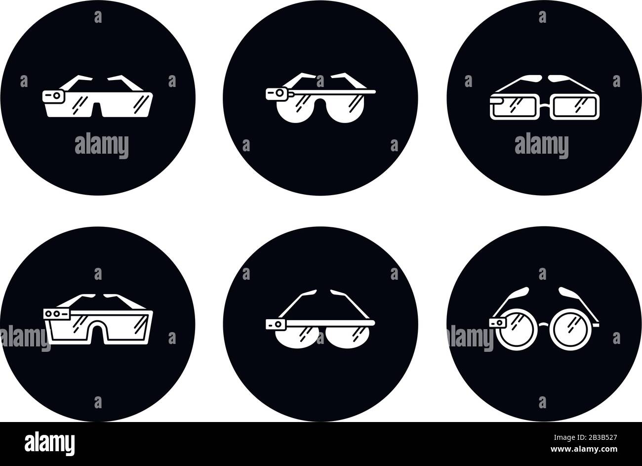 Smart glasses glyph icons set. Smartglasses. Wearable optical gadgets. Augmented reality