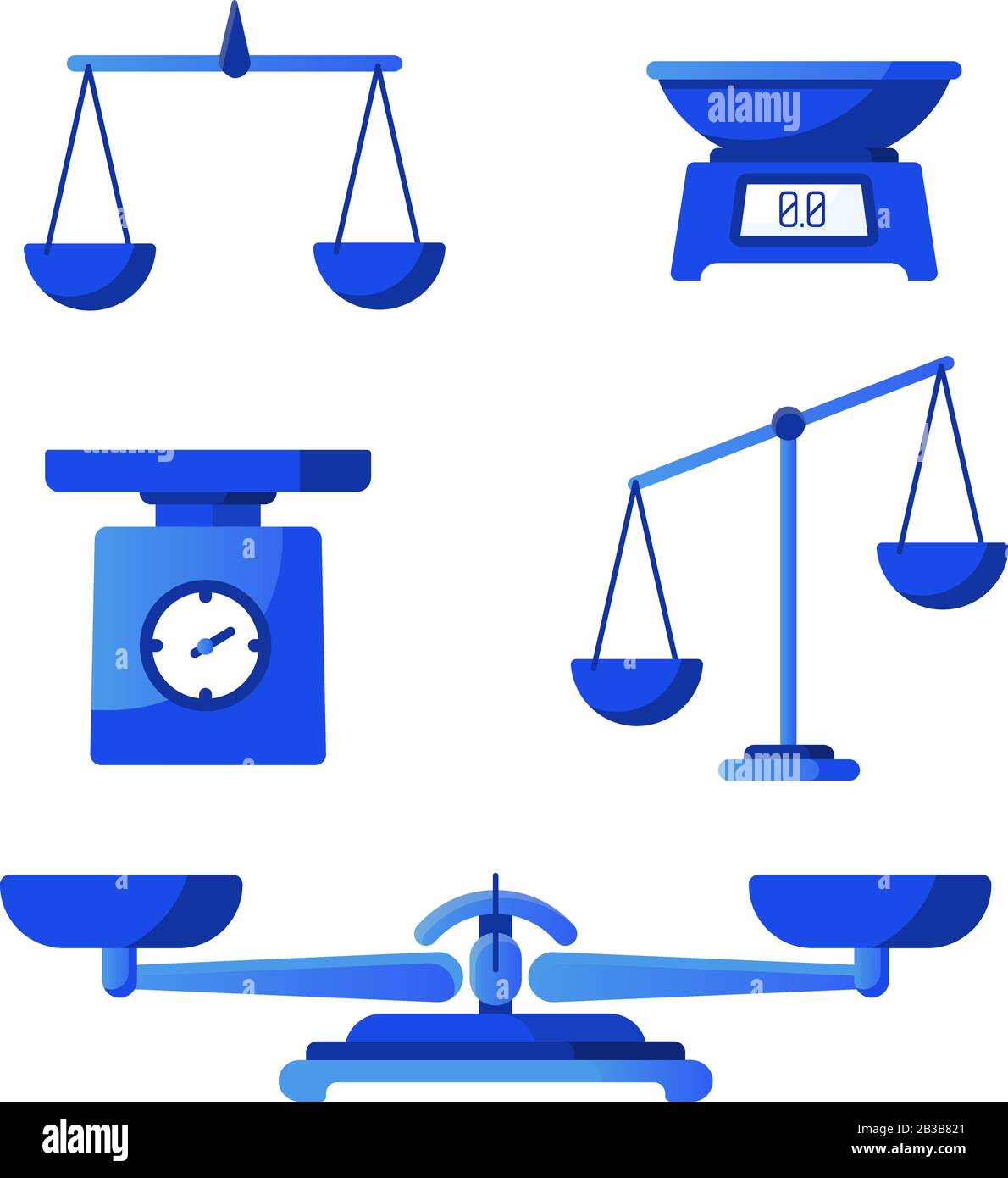 Set of scales. Bowls of scales in balance isolated on white background