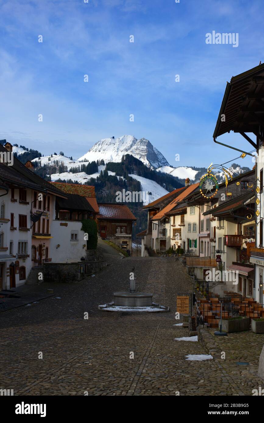 Gruyeres Switzerland European city day time Stock Photo