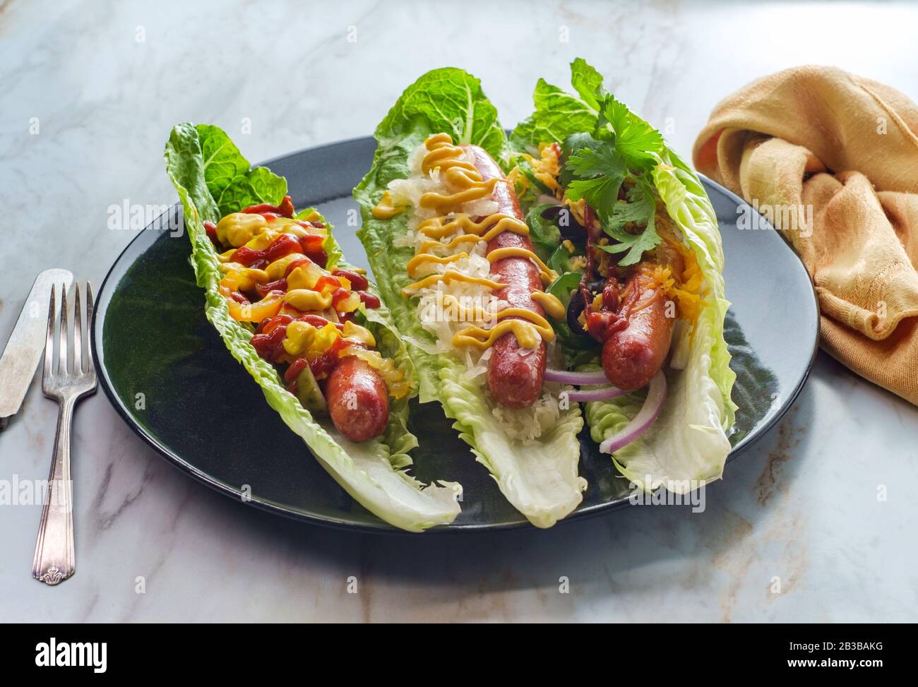 Glutenfree diet nobun hot dog lettuce wraps Stock Photo Alamy