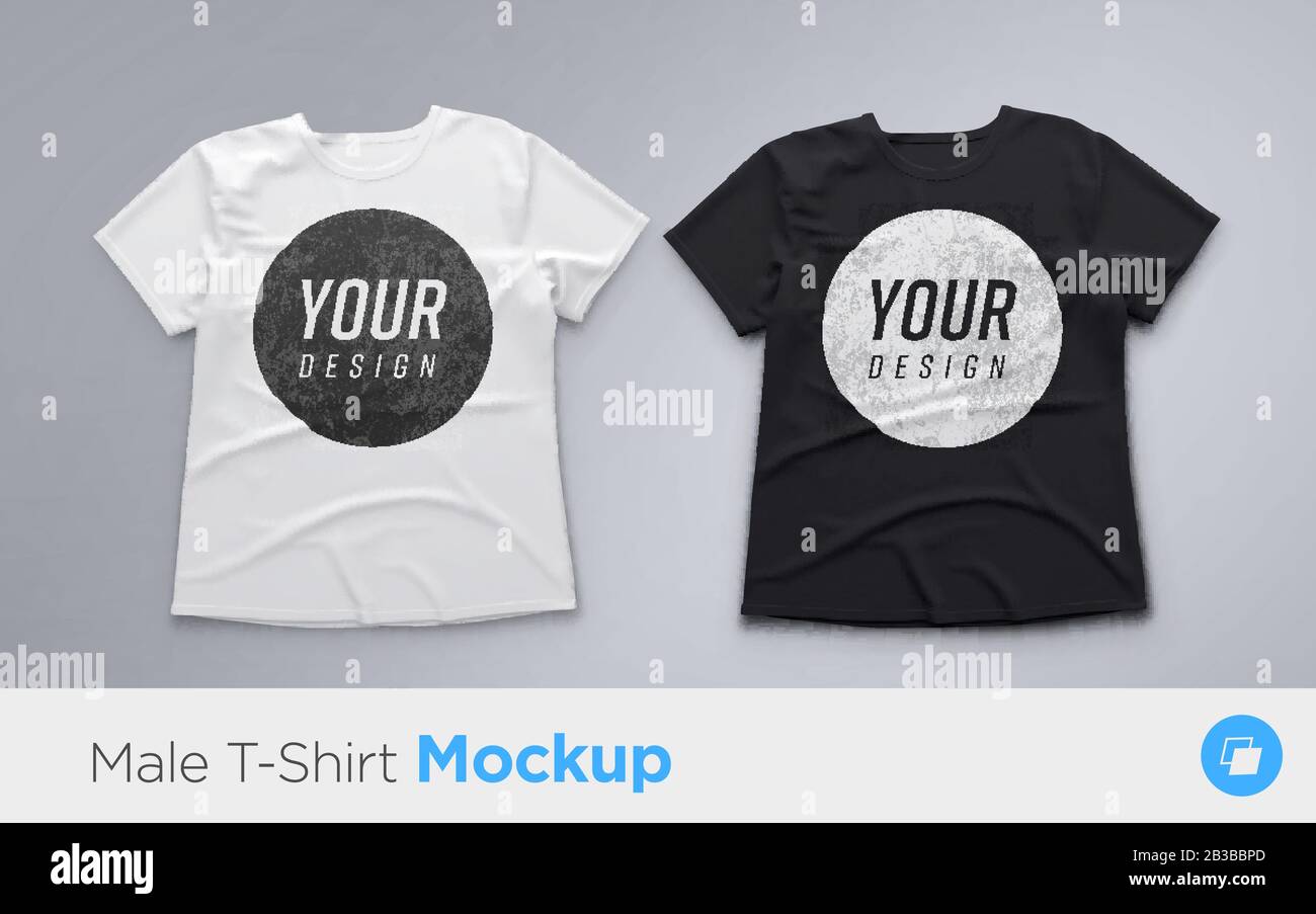 White and Black men s t-shirt realistic mockup Stock Vector