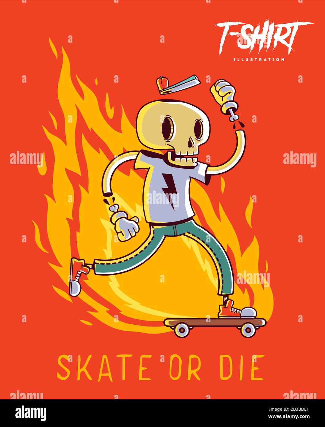Poster, card or t-shirt print with stylish skeleton skater. Trendy hipster style illustration Stock Vector