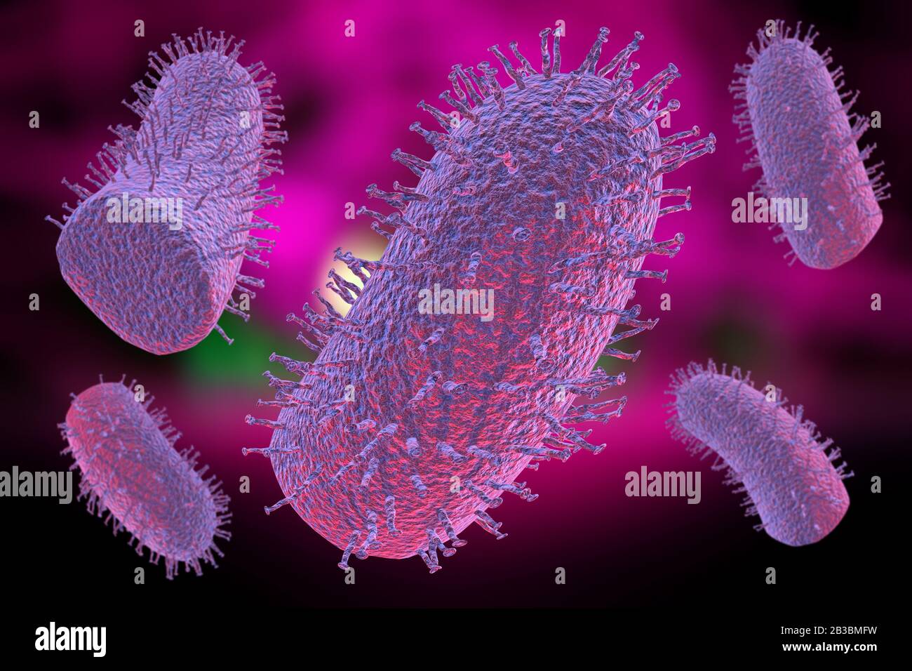 Pink rabies virus microscopic cells with pink background 3D Illustration Stock Photo
