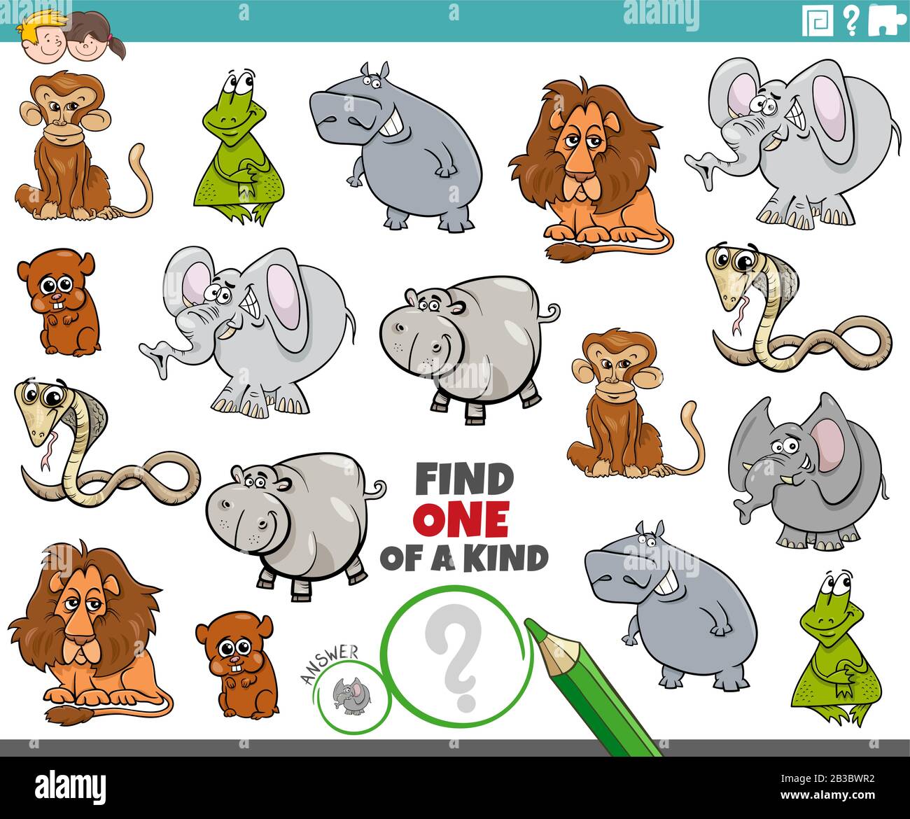 Cartoon Illustration of Find One of a Kind Picture Educational Game with Happy Wild Animal Characters Stock Vector Image & Art - Alamy Cartoon Illustration of Find One of a Kind Picture Educational Game with Happy Wild Animal Characters Stock Vector Image & Art - Alamy
