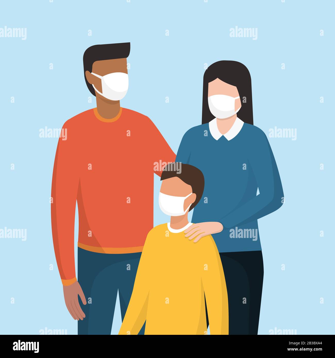 Family wearing a protective face mask, coronavirus covid ...