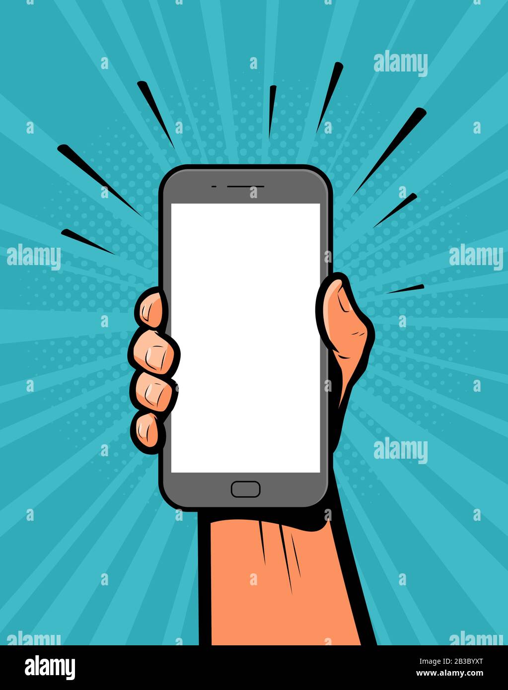 Smartphone in hand. Retro comic pop art vector illustration Stock Vector