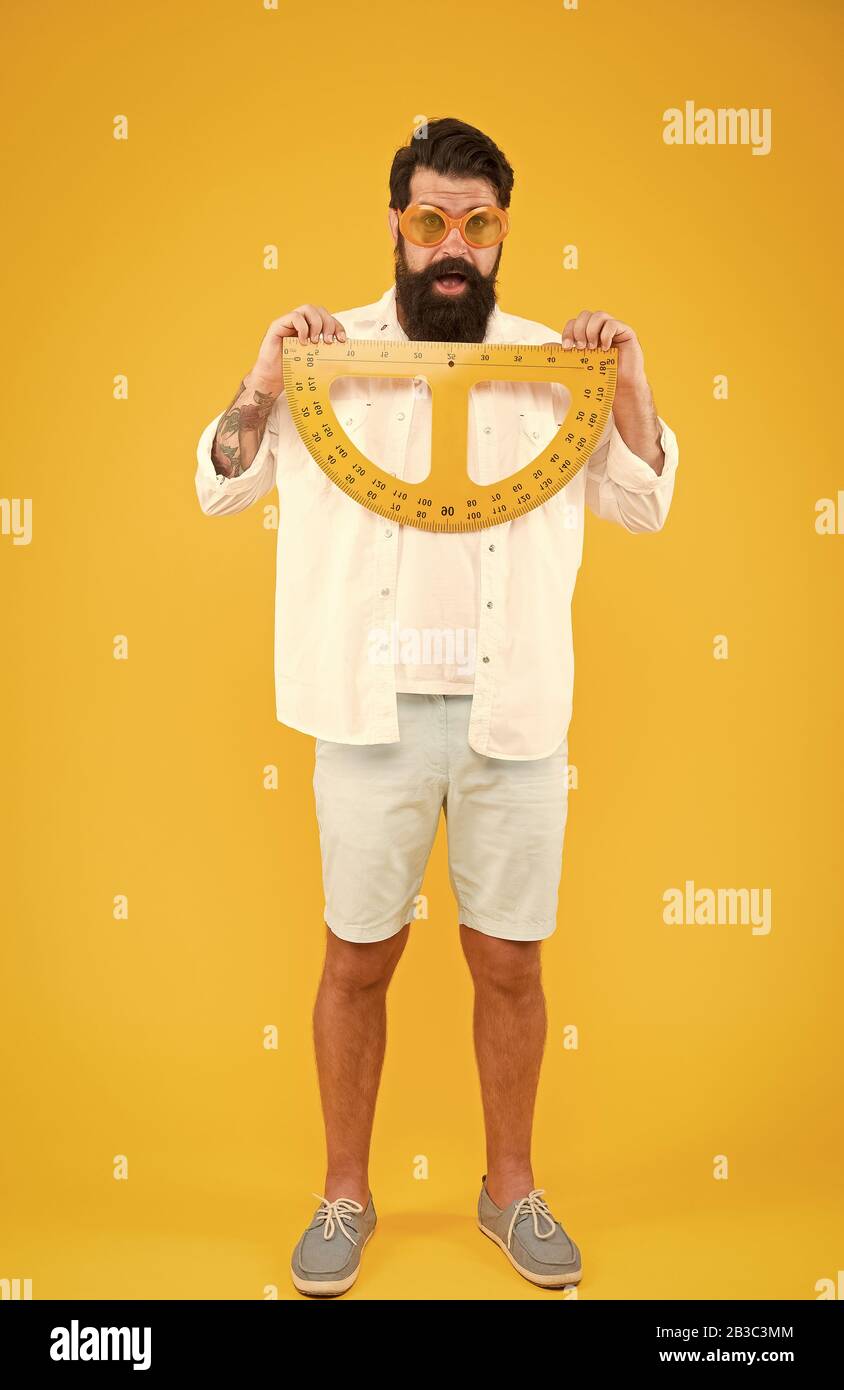 Student using measuring instrument. Barber hairdresser salon. Maintain