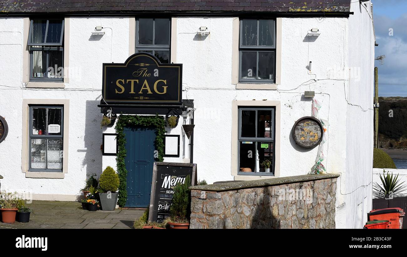 CEMAES, ANGLESEY, WALES - 2020: The Stag pub in Cemaes Anglesey Wales UK Stock Photo