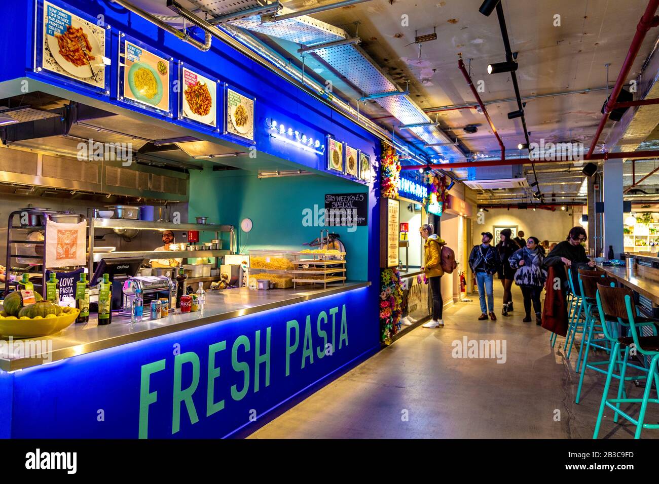 Fresh pasta stall Pastaio in Market Hall West End, London, UK Stock