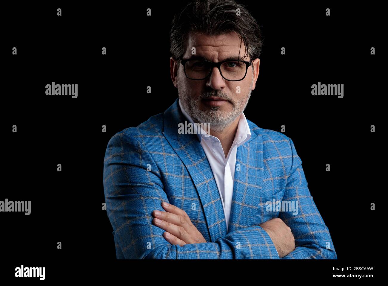 close up of a gorgeous formal business man wearing blue suit and ...