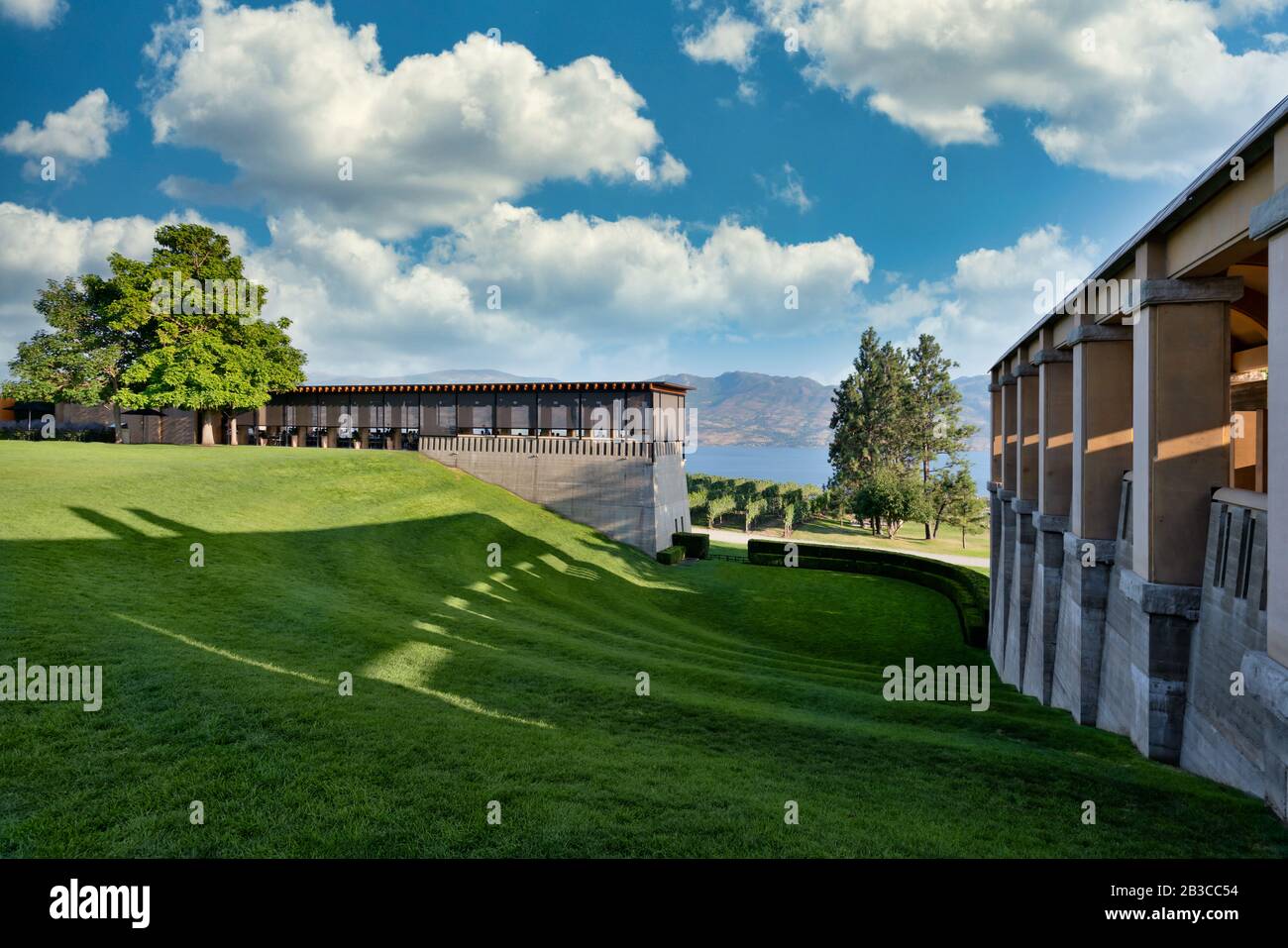 Summer Winery View. Aerial view of Kelowna vineyards surrounding Lake ...