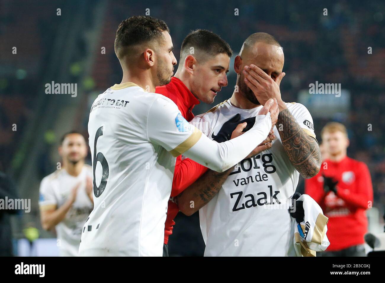 Utrecht, Netherlands. 04th Mar, 2020. UTRECHT, 04-03-2020, football, Dutch  KNVB Beker, 2019/2020, FC Utrecht player Adam Maher FC Utrecht player  Kristoffer Peterson FC Utrecht player Sean Klaiber during the match FC  Utrecht -