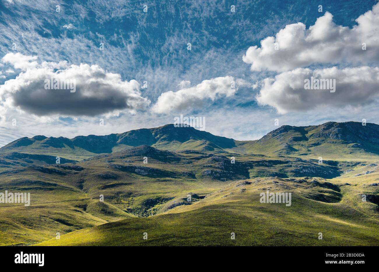Mountains on a sunny day with clouds on the sky. A view of the Riviersonderend Mountains. Overberg. South Africa. Stock Photo
