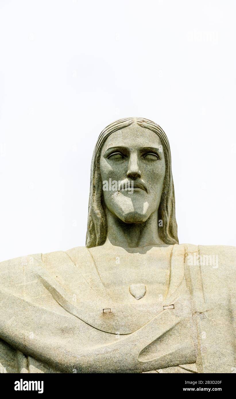 Head of the iconic statue of the huge statue of Christ the Redeemer, Mirador Cristo Redentor, Corcovado mountain, Rio de Janeiro, Brazil Stock Photo