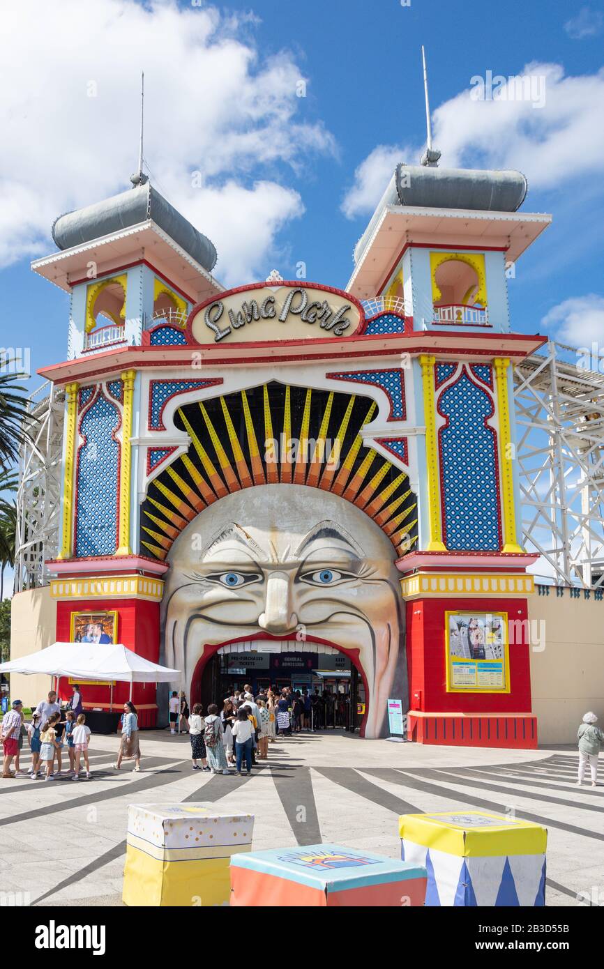 Entrance to Luna Park Melbourne, Lower Esplanade, St Kilda, Melbourne, Victoria, Australia Stock Photo