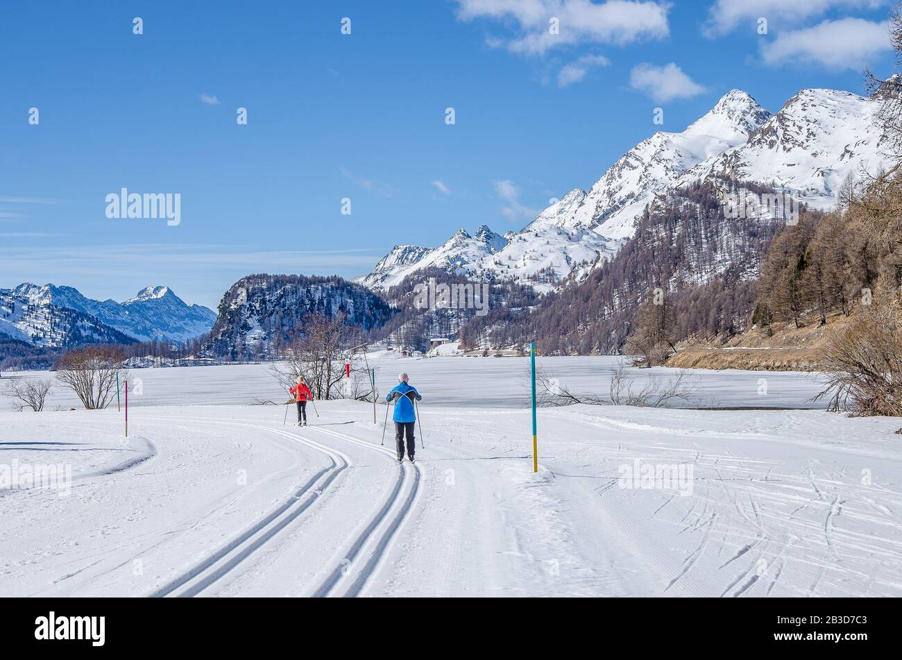 Whether among 13,000 competitors in the Engadin Ski Marathon or on the hills of the Jura, Engadin cross-country ski trails cater to everyone’s tastes. Stock Photo