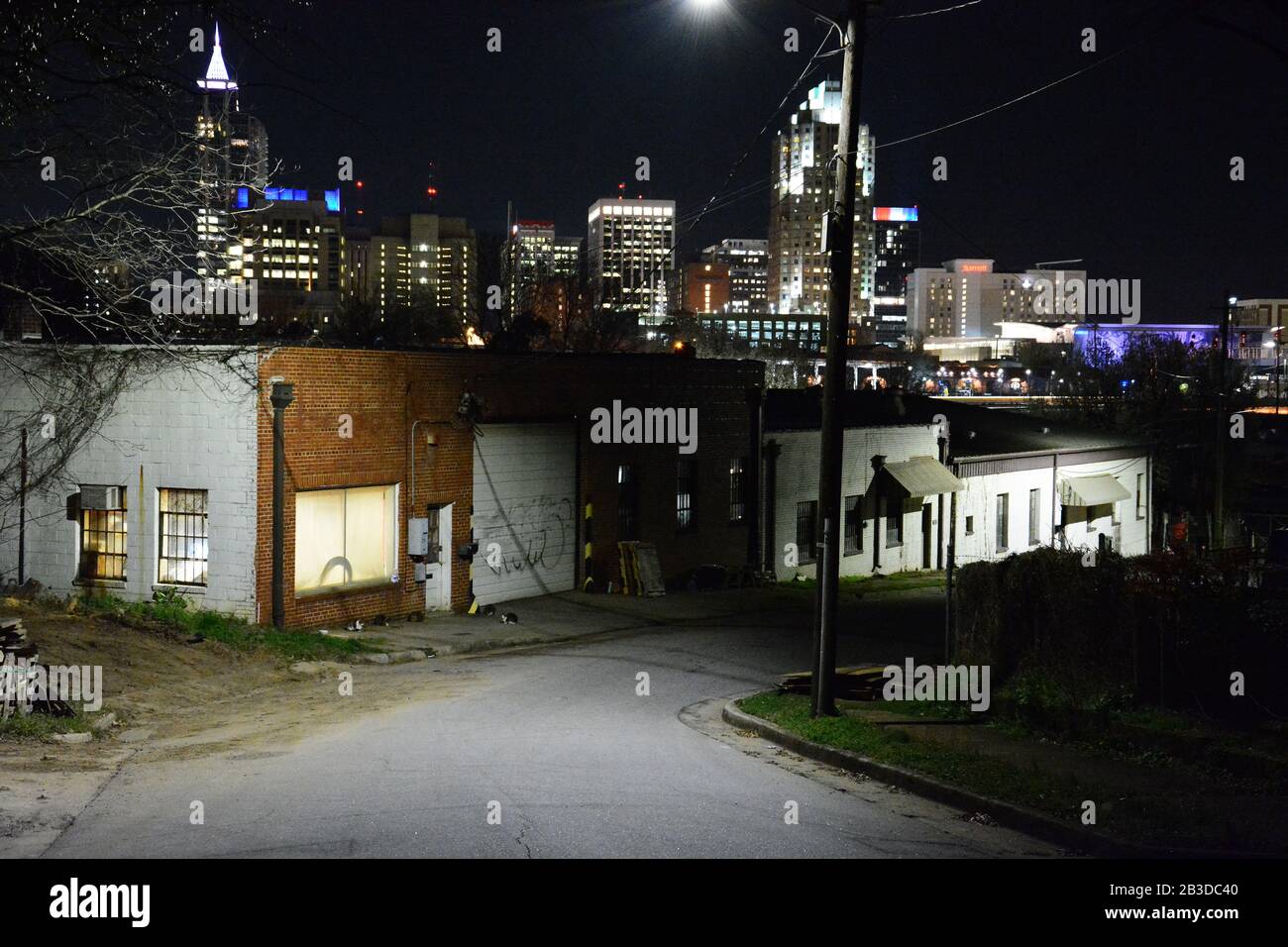 Raleigh North Carolina's downtown skyline at night Stock Photo Alamy