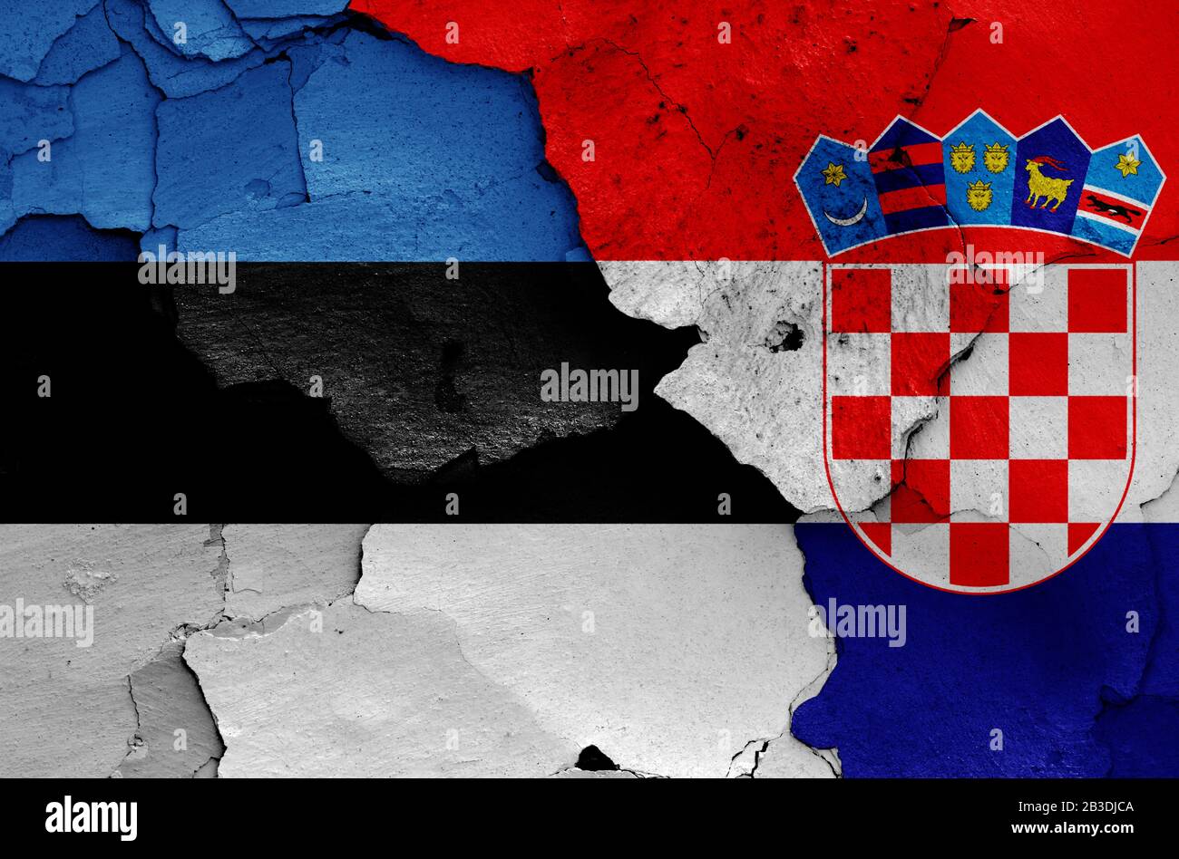 flags of Estonia and Croatia painted on cracked wall Stock Photo Alamy
