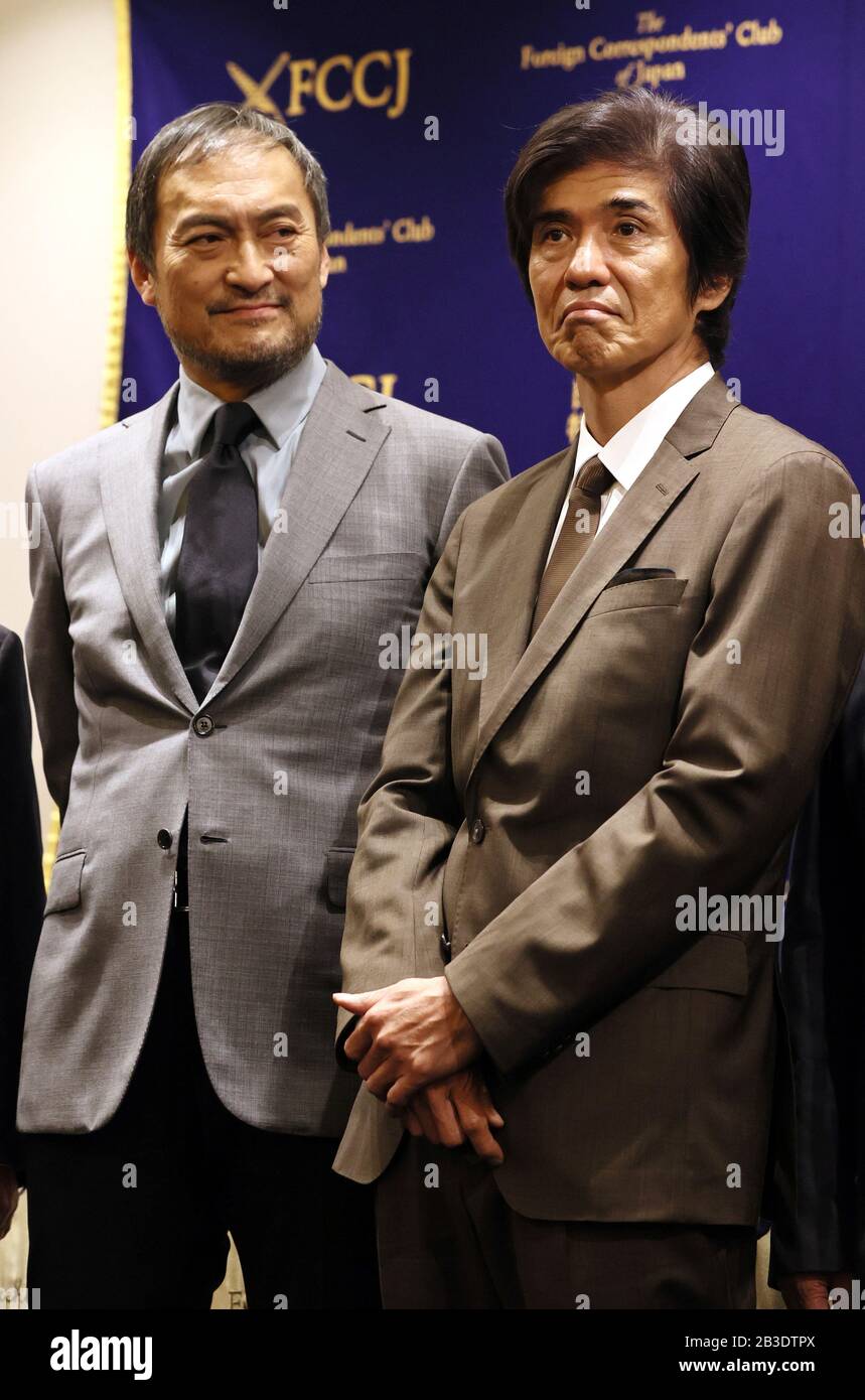 Tokyo, Japan. 4th Mar, 2020. Japanese actors Ken Watanabe (L) and Koichi  Sato pose for photo as they attend a press conference for their latest  movie "Fukushima 50" at the Foreign Correspondents'
