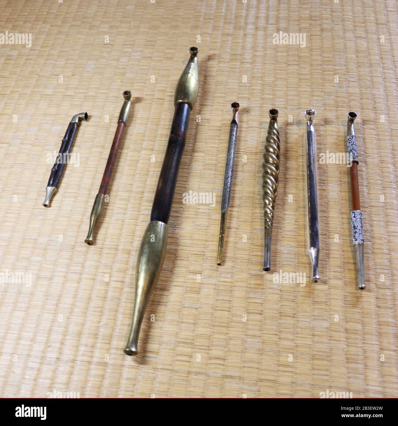 Antique Japanese smoking pipes collection Stock Photo Alamy