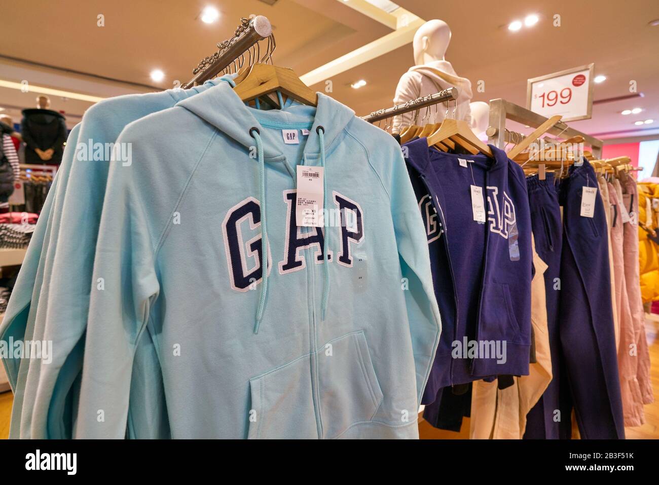 HONG KONG, CHINA - JANUARY 23, 2019: clothes on display at GAP store in New  Town Plaza. New Town Plaza is a shopping mall in the town centre of Sha Ti  Stock Photo - Alamy