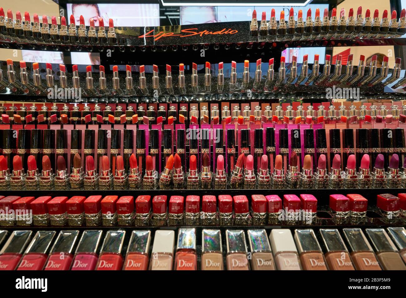 HONG KONG, CHINA CIRCA JANUARY, 2019 Dior lipsticks on display at a