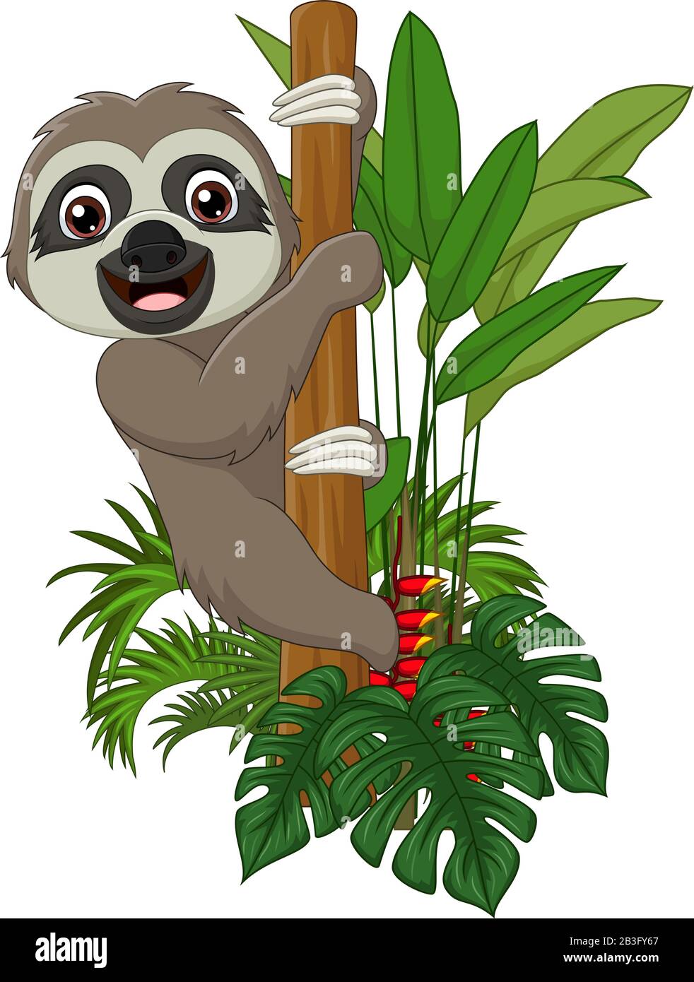 Cute baby sloth climbing on tree branch Stock Vector Image & Art - Alamy