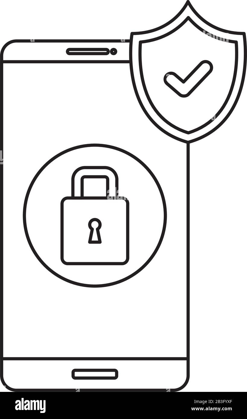 smartphone with padlock and shield Stock Vector Image & Art - Alamy