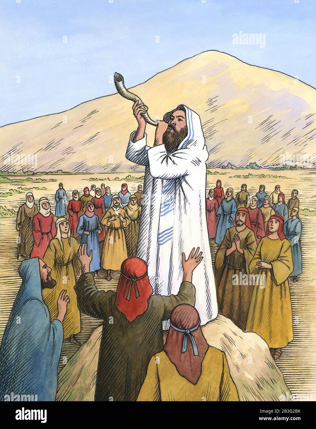 Orthodox Jewish Rabbi blowing shofar Stock Photo Alamy