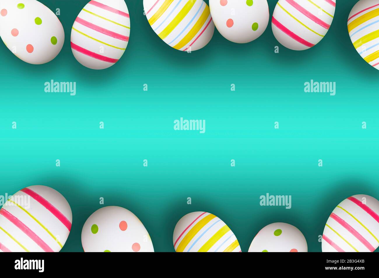 Colorful easter eggs on a green background with soft shadows Stock Photo