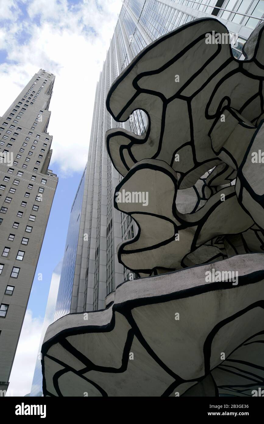 A closed up view of the sculpture of Group of Four Trees by Jean Dubuffet in One Chase Manhattan Plaza aka 28 Liberty Street.Lower Manhattan.New York City.USA Stock Photo