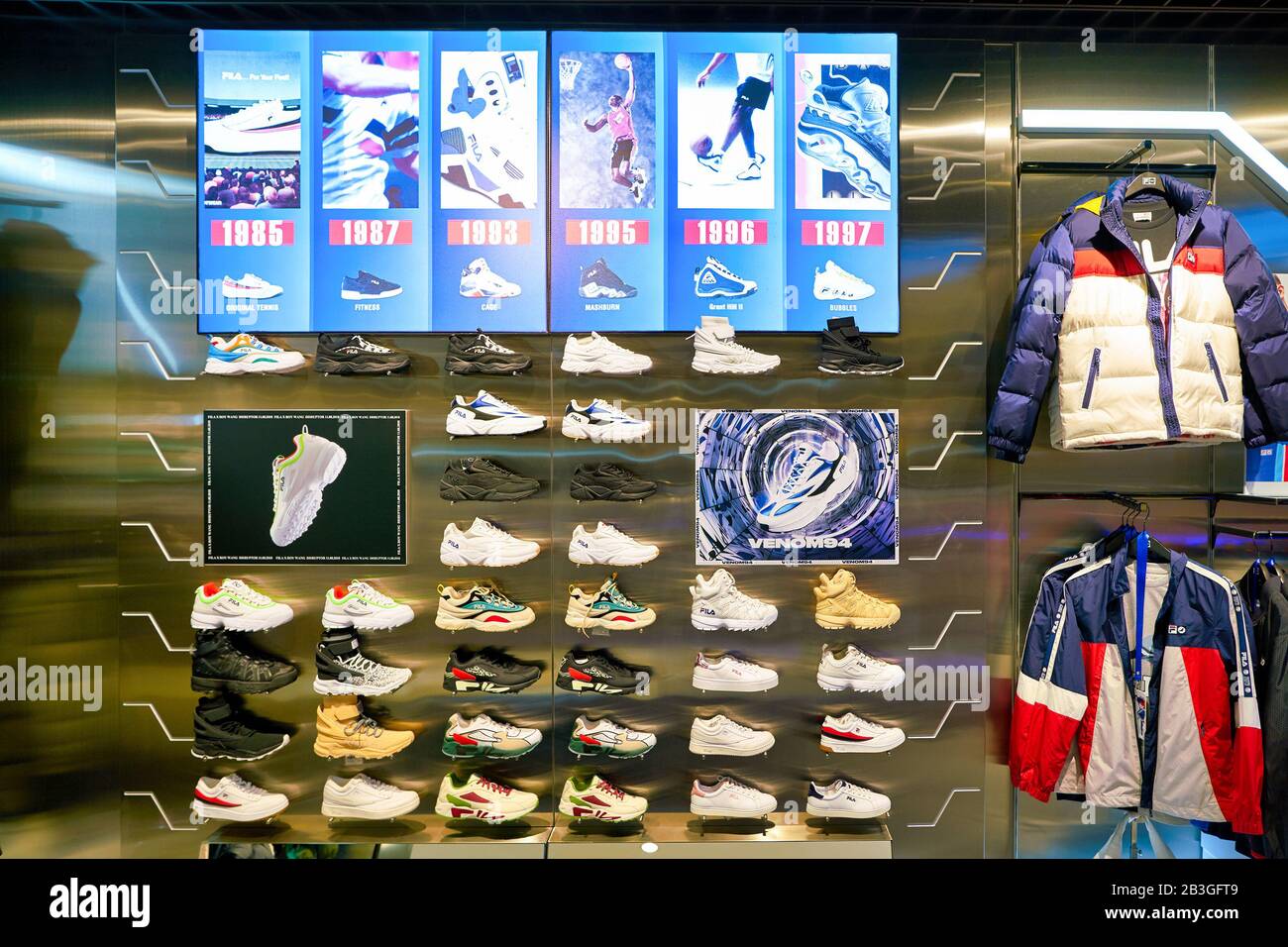 HONG KONG, CHINA - CIRCA JANUARY, 2019: interior shot of Fila store in  Elements shopping mall. Fila is an Italian sporting goods brand and company  Stock Photo - Alamy