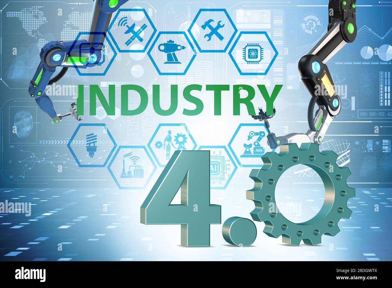 The industry 4.0 concept with various stages - 3d rendering Stock Photo ...