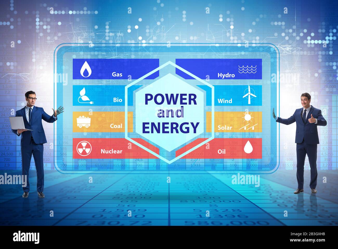 The energy mix concept with businessman Stock Photo - Alamy