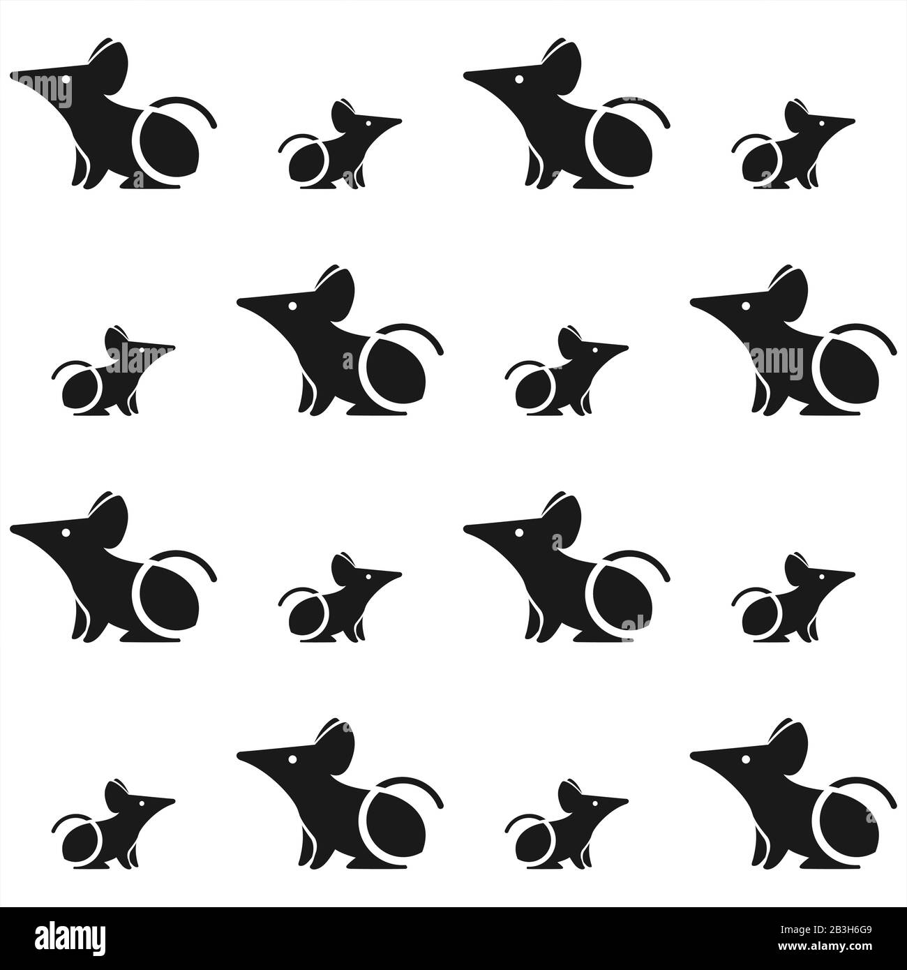 Vector seamless pattern of stylized mice or rats on a white background. For decoration, greeting cards, wrapping paper. Symbol 2020 year of the rat. Stock Vector