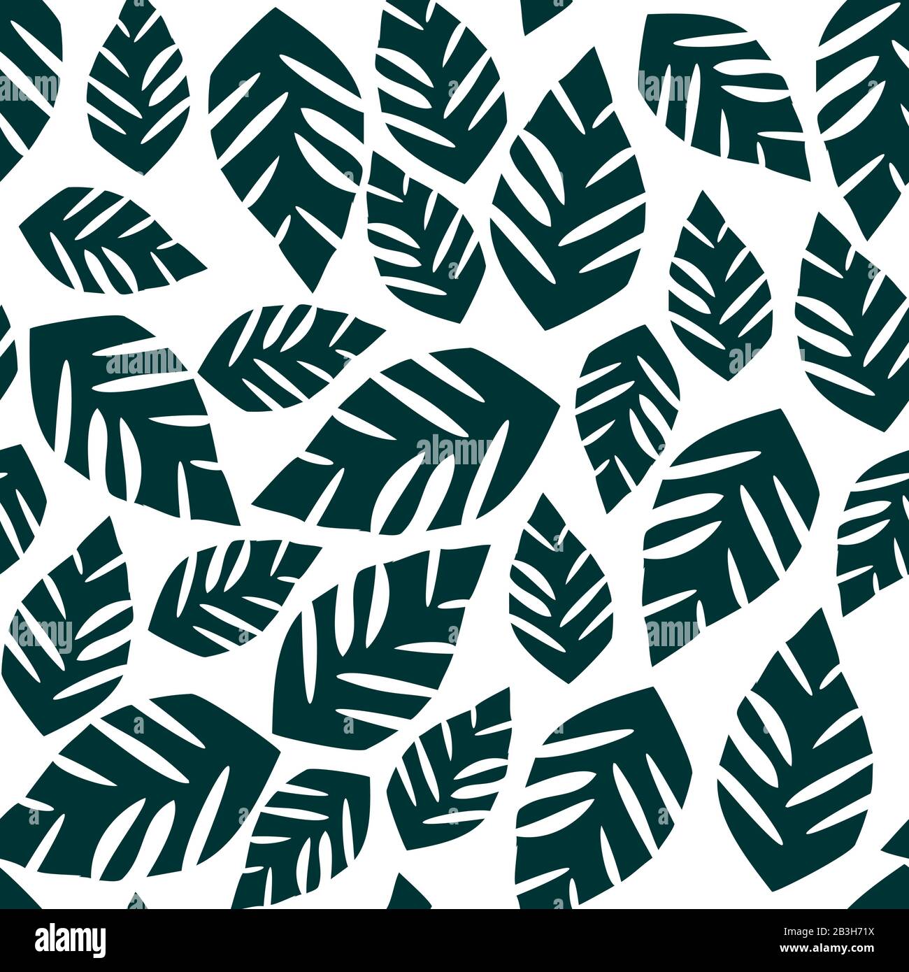 Exotic Tropical Vector Seamless Pattern. Leaves Of Palm Trees, Monstera, Leaves In The Jungle. Hand drawn. For Design, Wrapping Paper, Fabric, Textile Stock Vector
