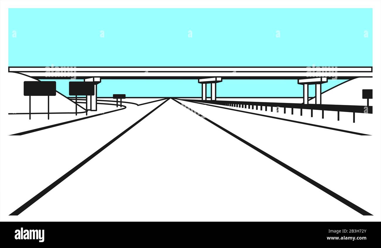 Overpass. Road Junction. The Road Goes Under The Bridge. Elevated Road. Stylized Vector Image. Stock Vector