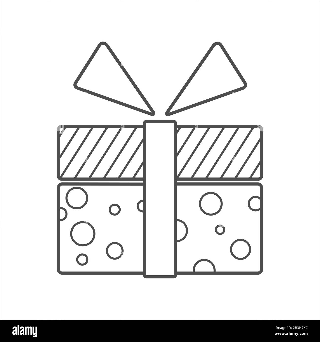 Gift Box With Ribbon And Bow, Icon. Gift For Christmas, New Year, Birthday, Holiday. Contour Vector Illustration, Outline. For Coloring Book Page. Stock Vector