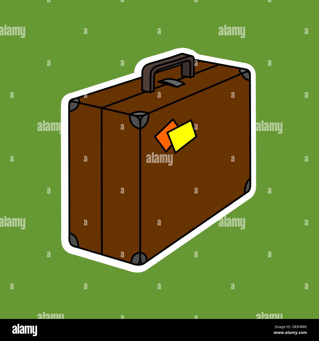 Vector Suitcase With Stickers. Retro Suitcase With Metal Corners. Sticker In The Form Of A Suitcase. Stock Vector