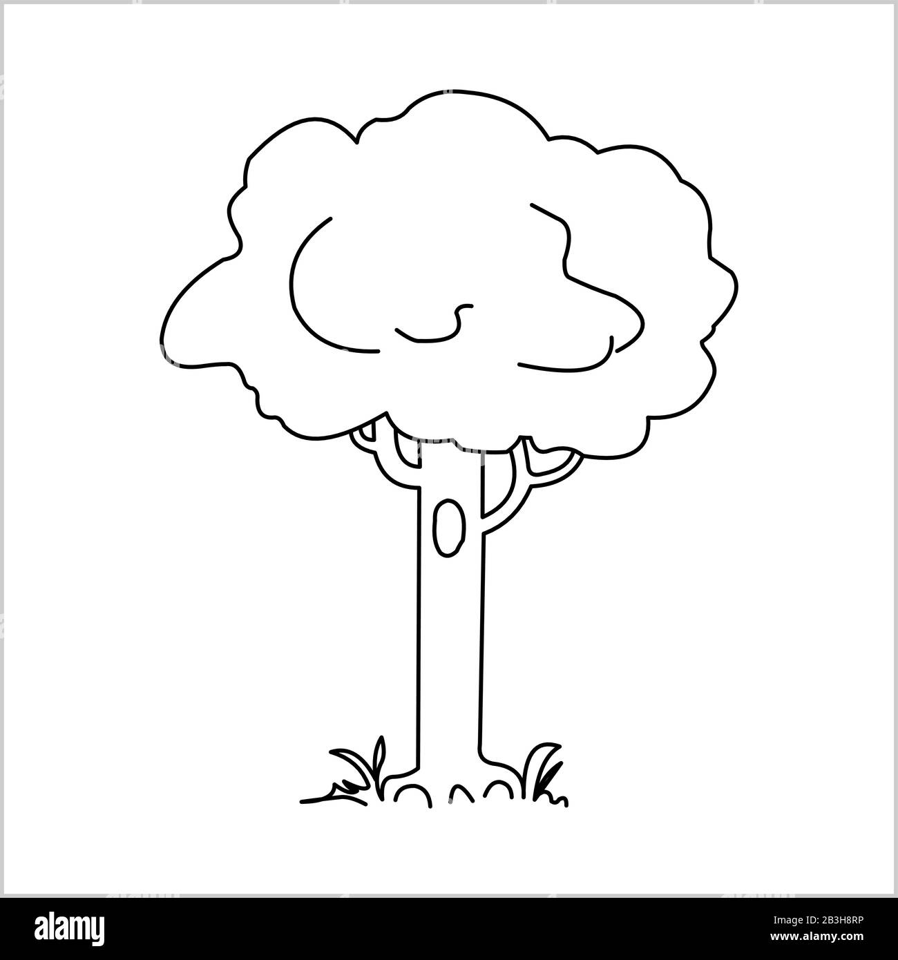 Tree With Hollow, Roots and Grass Near the Roots. Vector Image Isolated