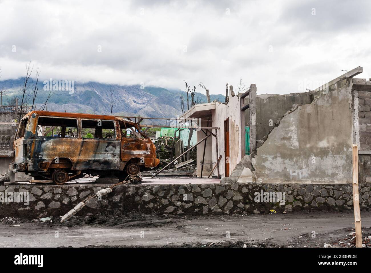 Abandoned house after the Mount Merapi eruption, Indonesia Stock Photo
