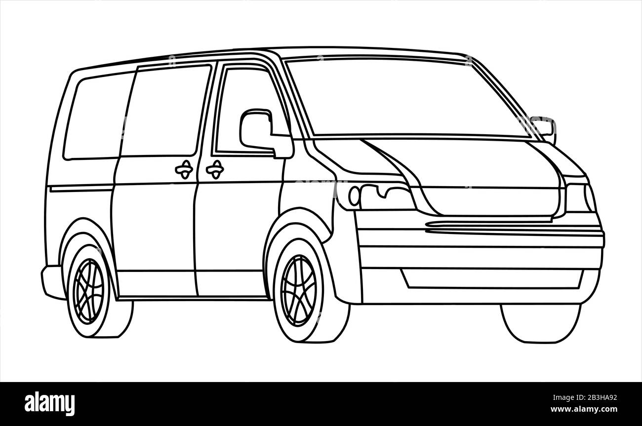 Minivan, three quarter view. Minibus. Work car. Car for a large family. Passenger Transportation. Modern flat vector illustration. Stock Vector