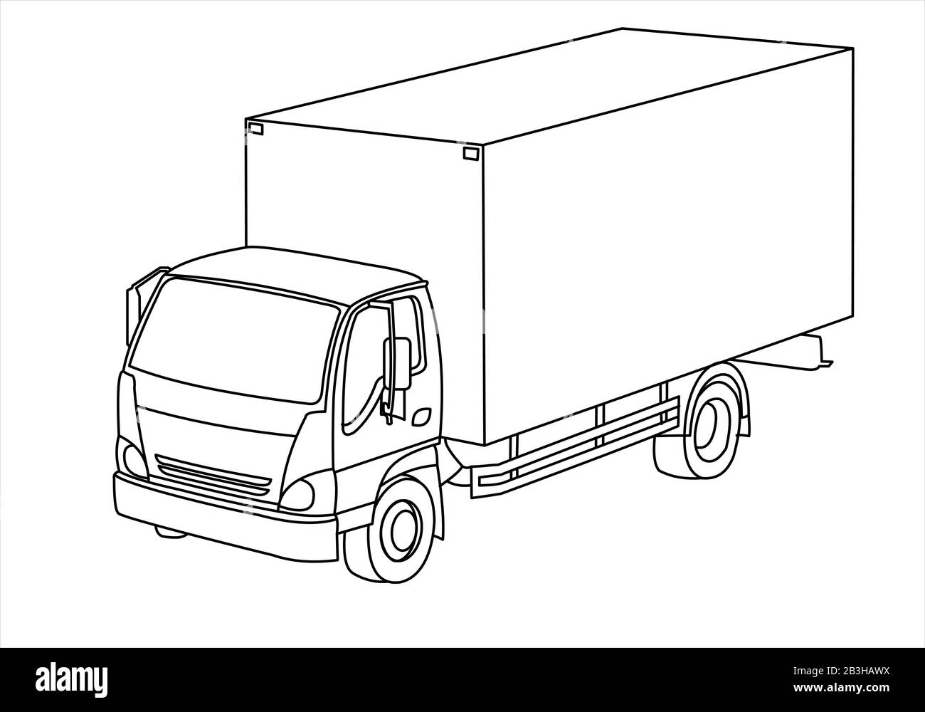Truck, three-quarter view. Freight transportation. Modern flat vector illustration isolated, outline. Stock Vector