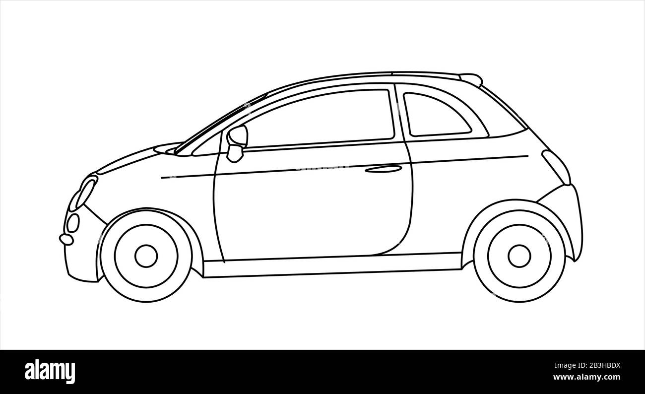 Outline vector car isolated on white background, side view. Modern flat ...